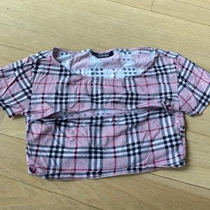 Cropped front cut out plaid shirt